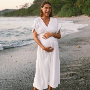 Hatch Maternity Dress Carolina Midi Gauze Cotton in White